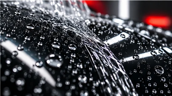 Agua escurriendo sobre pintura negra brillante